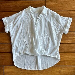Lou & Gray for Loft White V-Neck Short Sleeve Blouse Size M